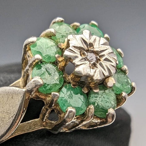 British Vintage Jewelry Emerald & Diamond Sterling Silver Ring